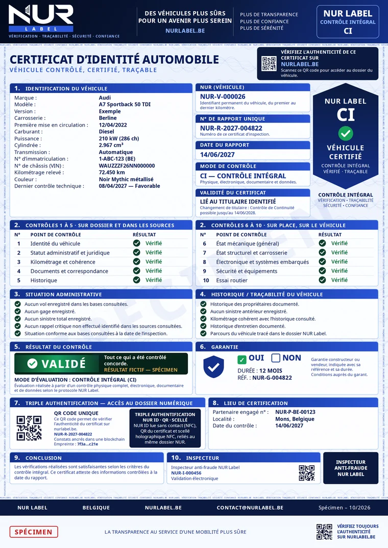 Esemplare del certificato di NUR Label, Controllo Integrale.