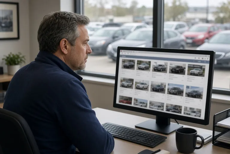 Een professional bekijkt verkopen van voertuigen tussen professionals, voor een park auto’s (illustratief beeld).